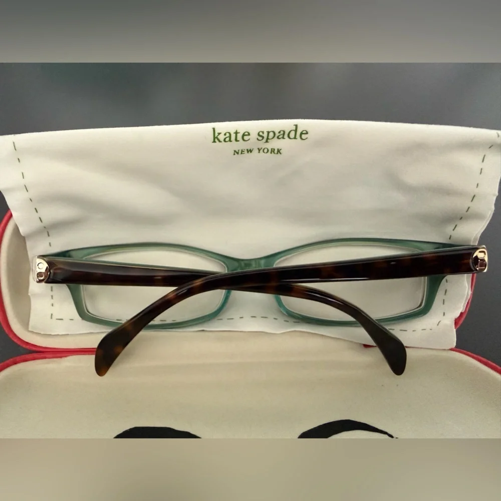 Kate Spade Elizabeth 0JEY brown tortoise teal Italian made eyeglasses frames EUC - Picture 4 of 12